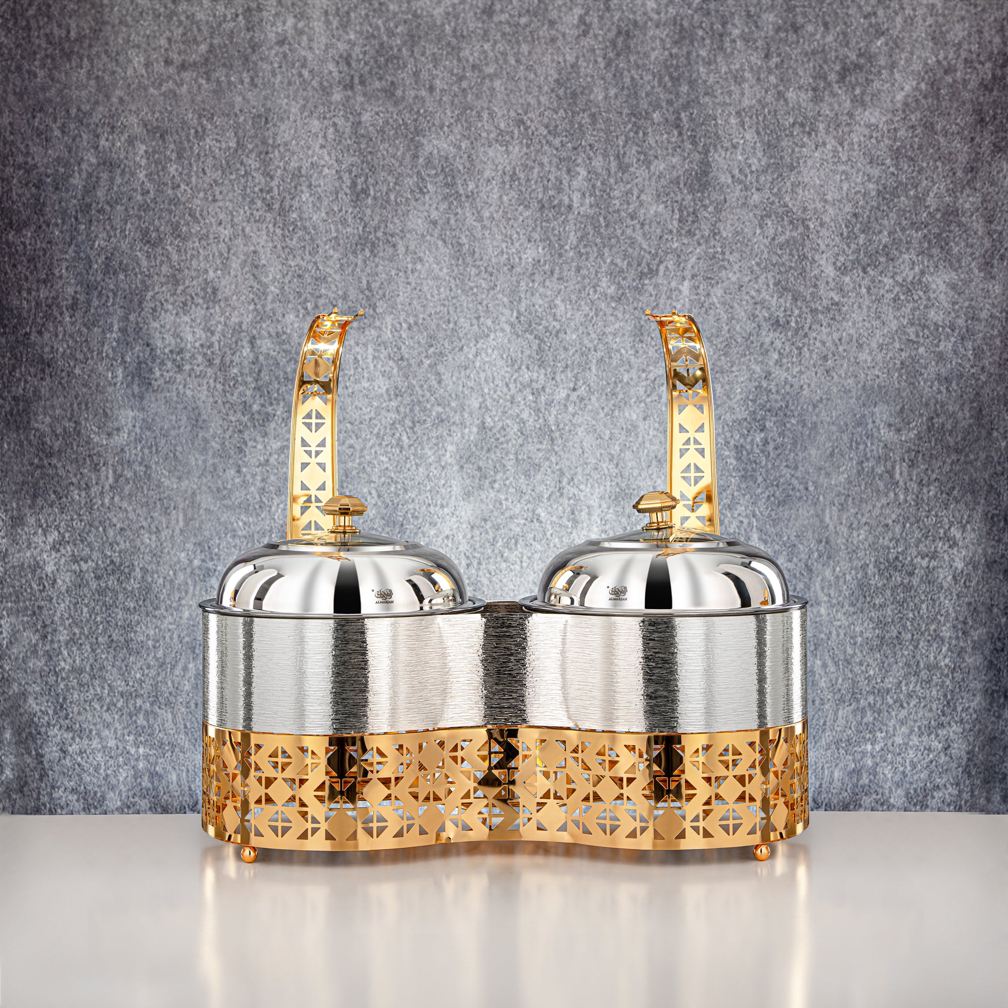 المرقجان 2000 مل + 2000 مل طبق تسخين مزدوج فضي وذهبي - STS0013346