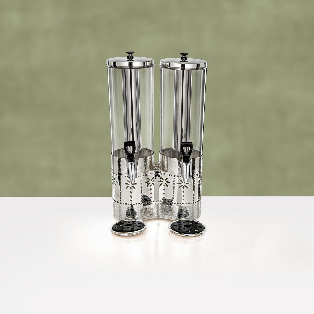 Almarjan Double Juice Dispenser 3L & 3L, Brushed Silver & Black