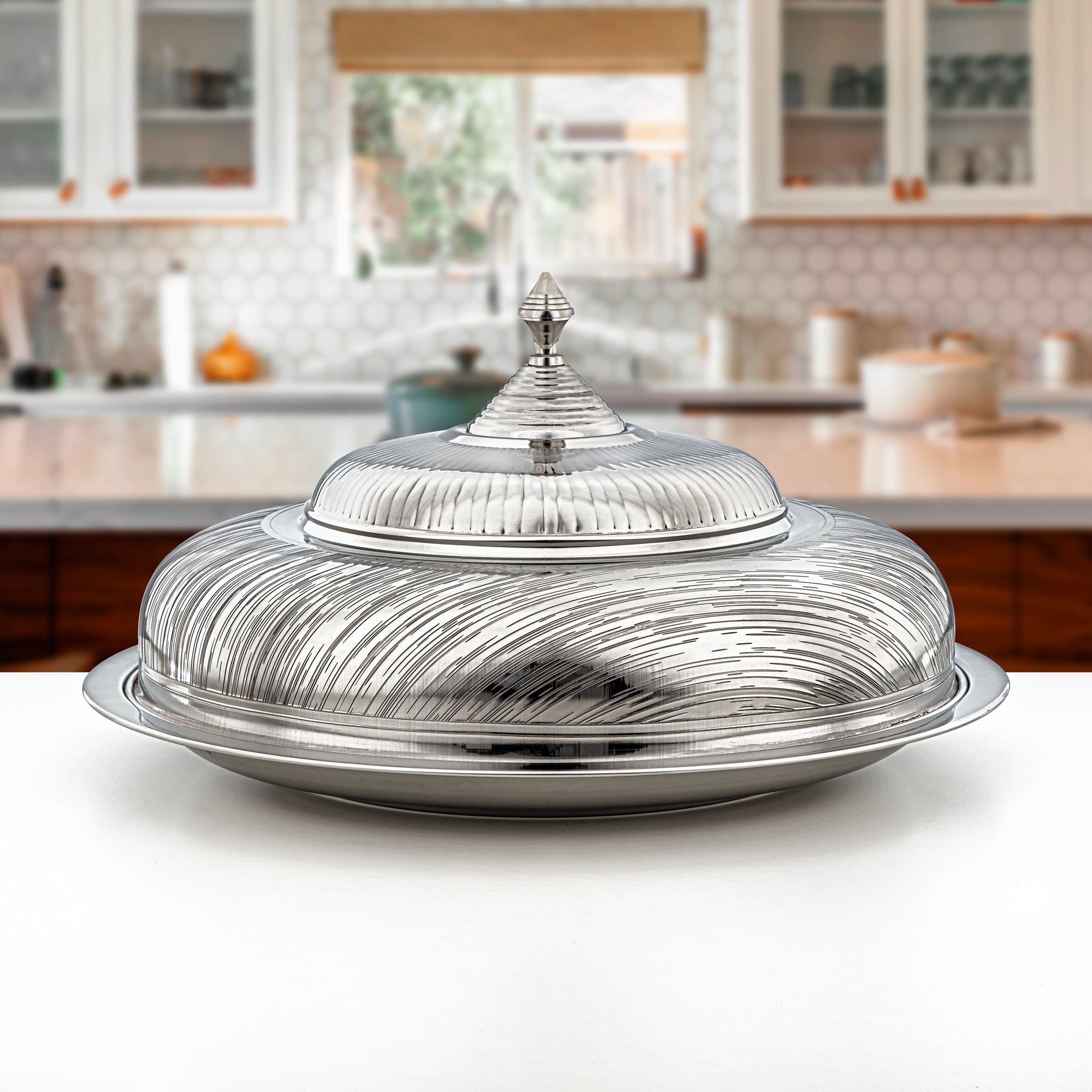 Almarjan 55 CM Tahani Collection Stainless Steel Koozy Tray Silver - H23E24