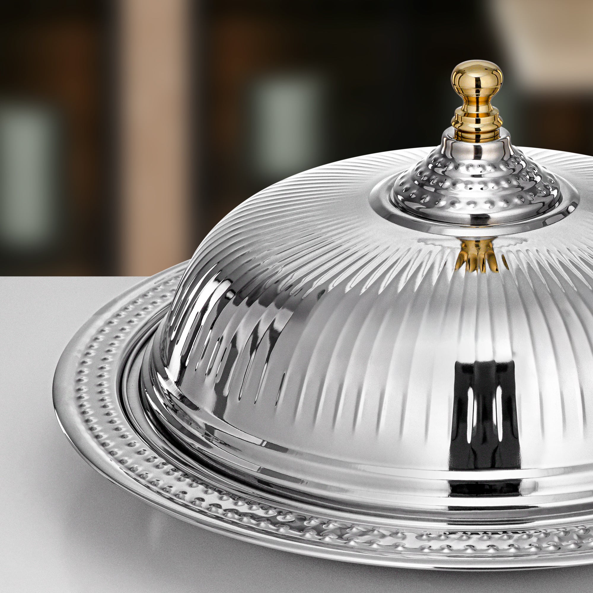 صينية الديوان المرجان مع غطاء، 50 سم، فضية