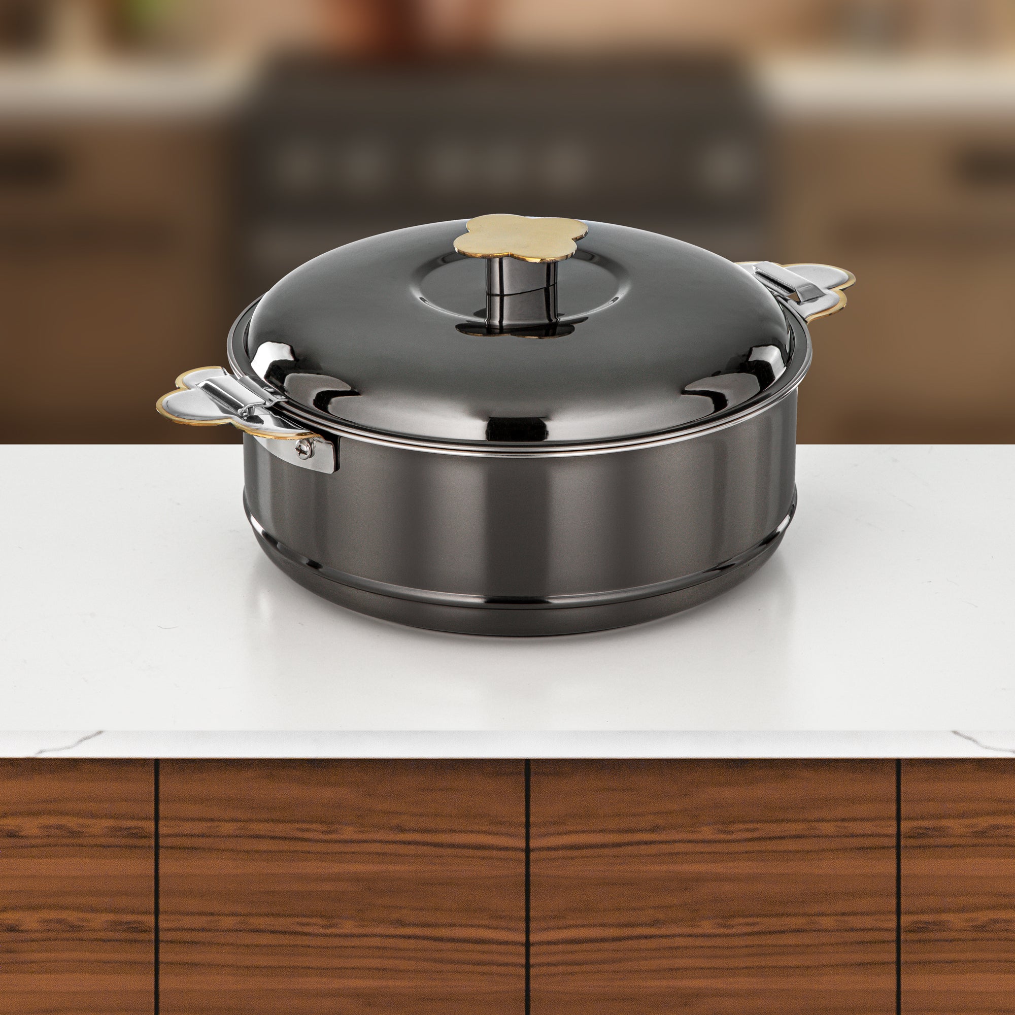 Almarjan Vida Hot Pot Set 3 Pieces 1.5L, 2.5L & 3.5L Gun Black & Gold