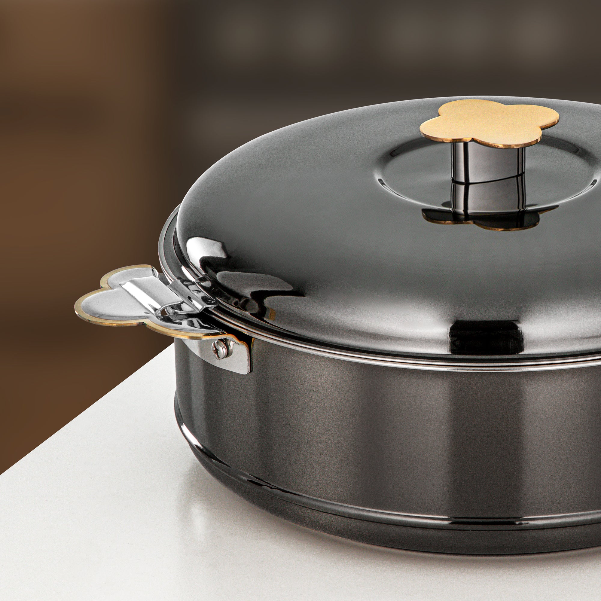 Almarjan Vida Hot Pot Set 3 Pieces 2.5L, 3.5L & 5L Gun Black & Gold