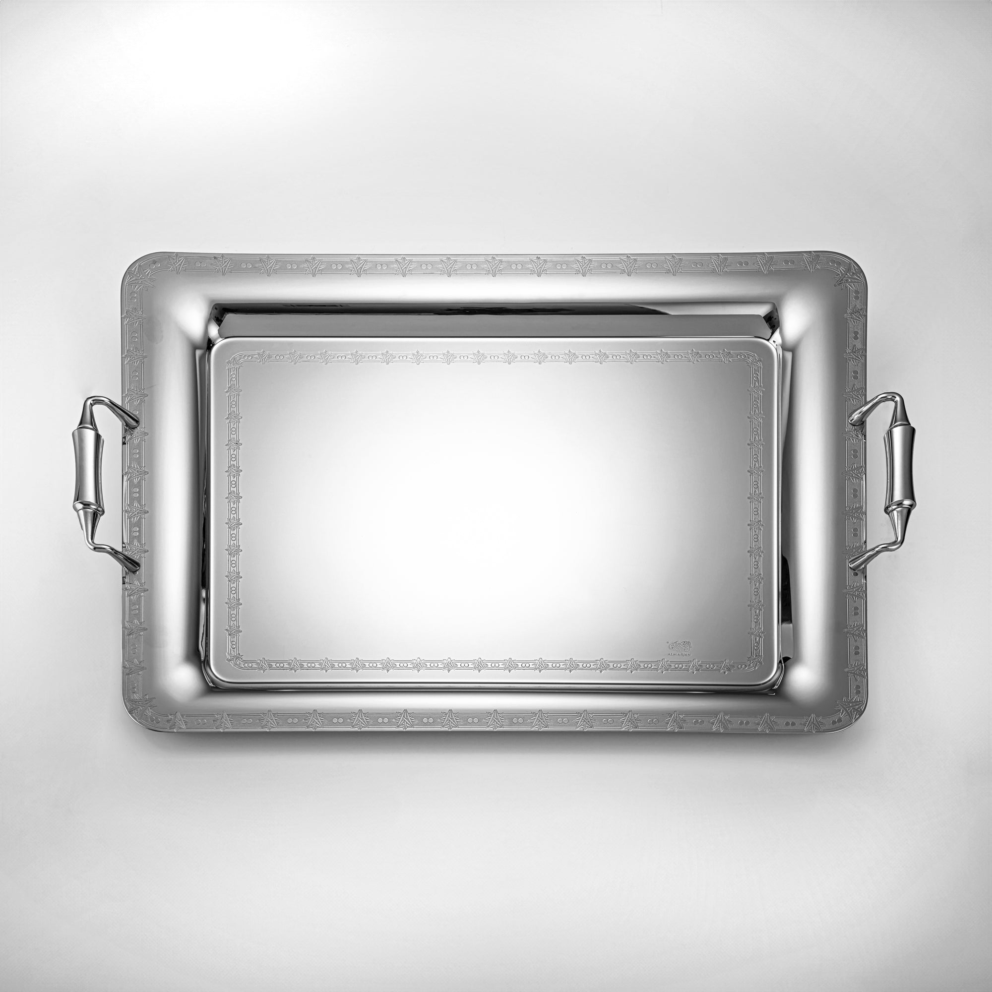 Almarjan 57 CM Crystal Collection Stainless Steel Serving Tray Silver - STS2051249