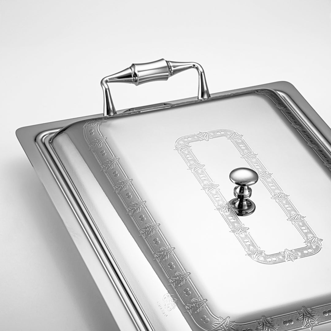 Almarjan 40 CM Crystal Collection Stainless Steel Rectangle Serving Tray With Cover Silver - STS2051250