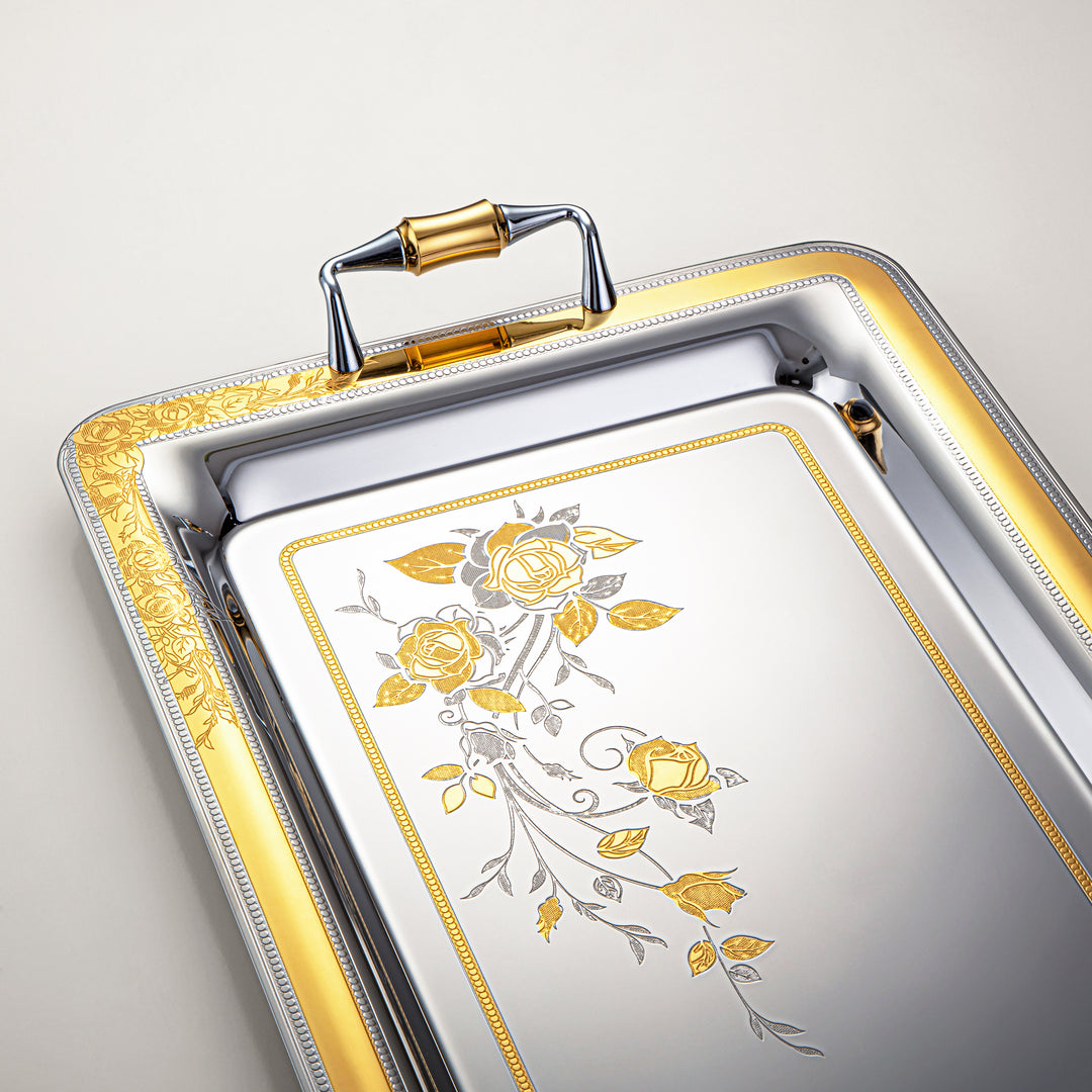 Almarjan 45 CM Lea Collection Stainless Steel Serving Tray Silver & Gold - STS2051257