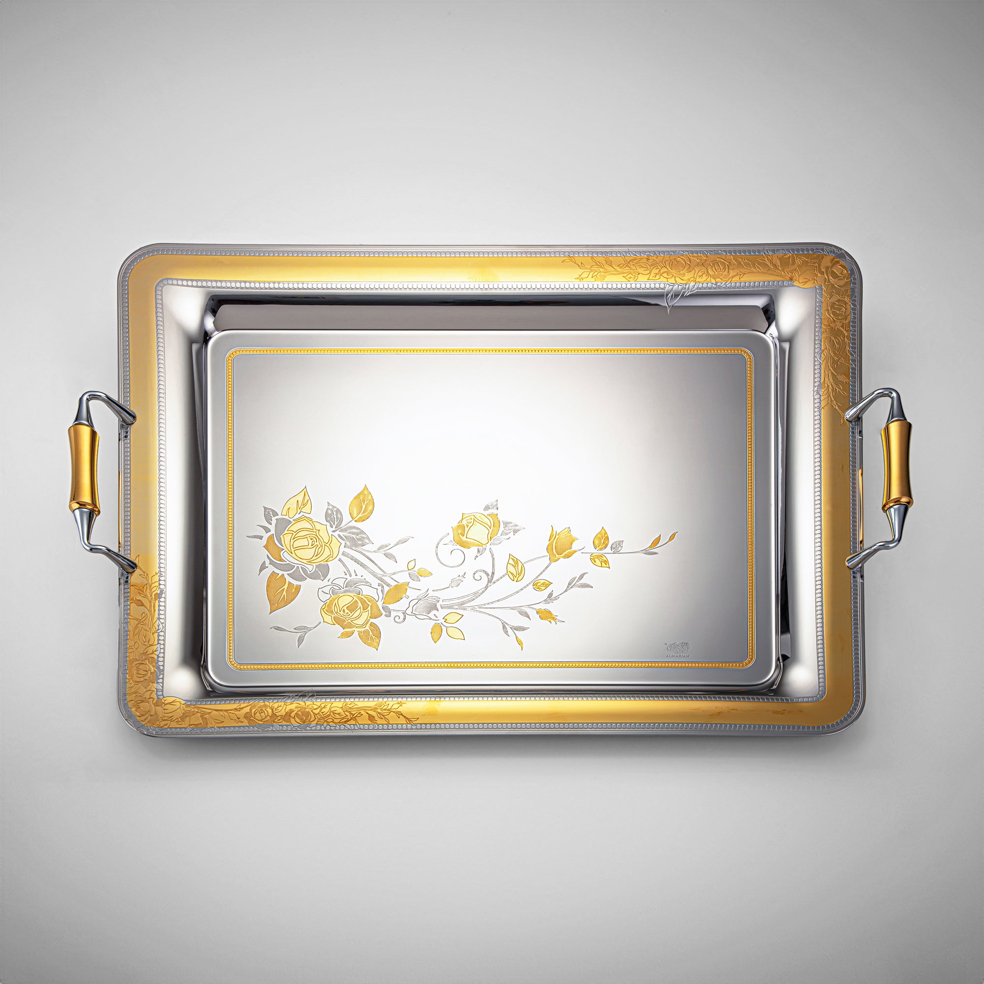 Almarjan 57 CM Lea Collection Stainless Steel Serving Tray Silver & Gold - STS2051259