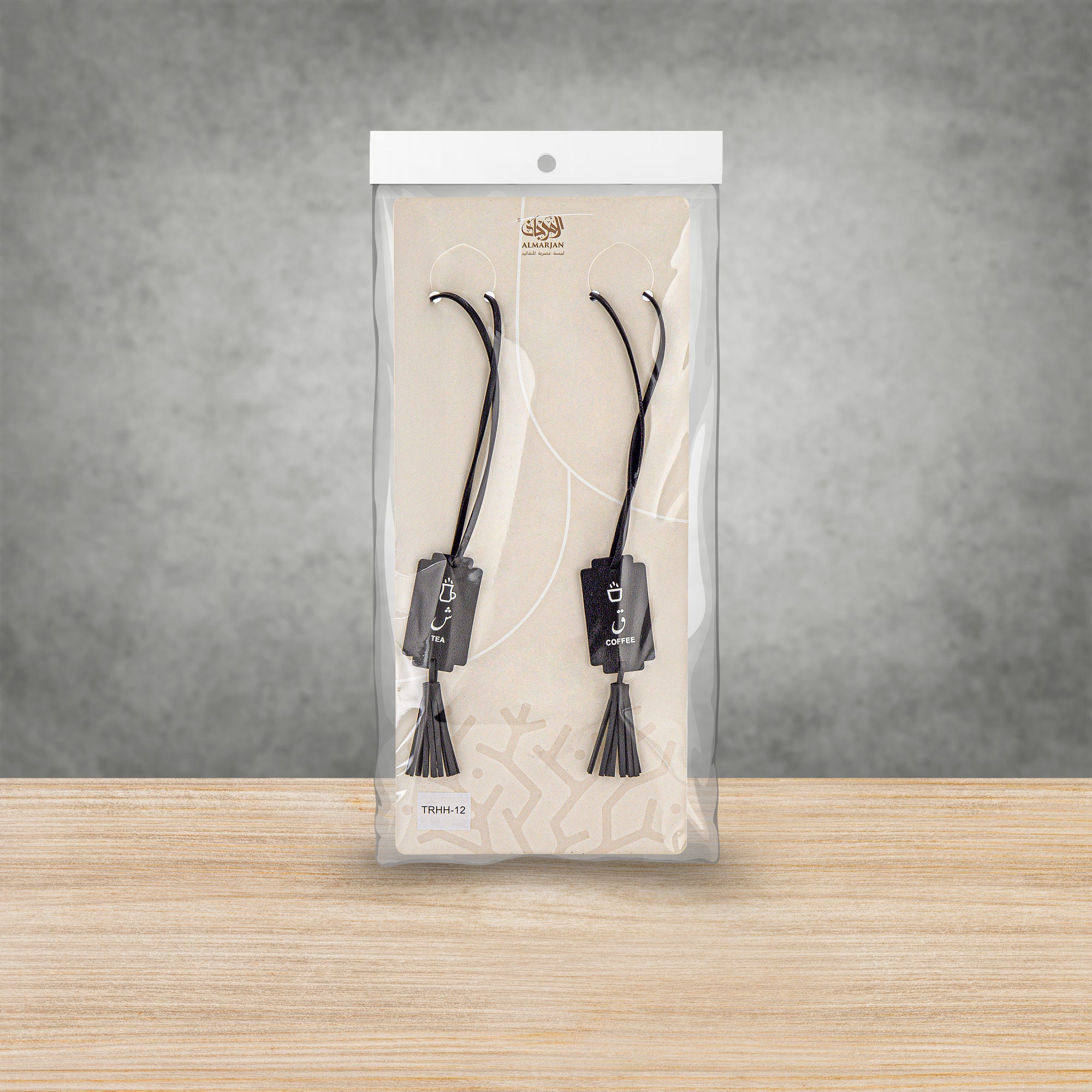 مجموعة بطاقات الشاي والقهوة المرجان بشرابة سوداء نحيفة