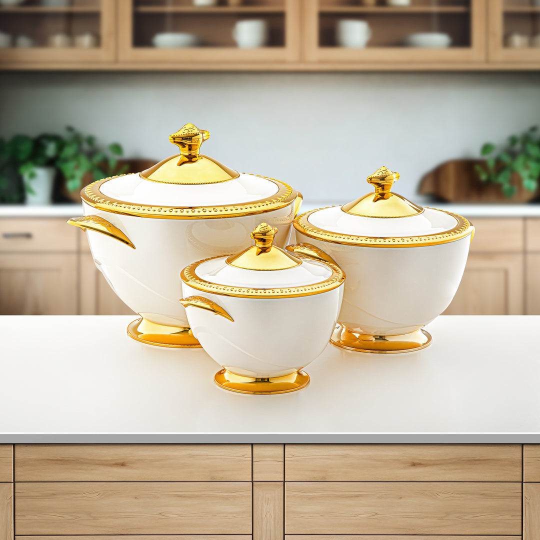 Almarjan 3 Pieces Plastic Hot Pot Set Pearl White & Gold - ZL PW/G